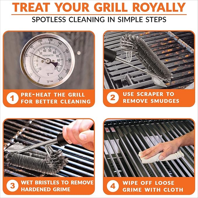 BBQ Grill Brush and Scraper 18" | Stainless Steel Cleaning Brush Accessories | Best for Weber Gas, Charcoal, Porcelain, Cast Iron, All Grilling Grates