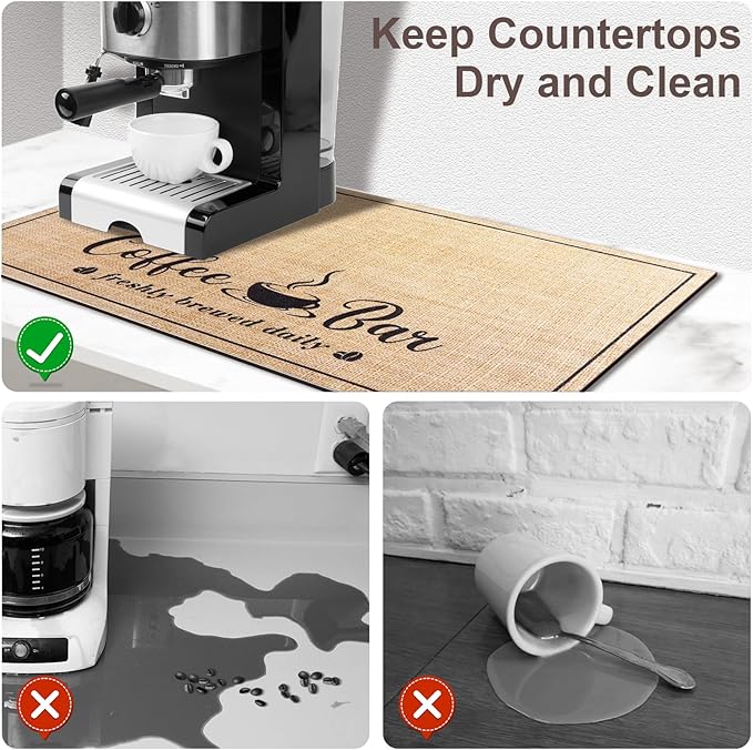 Absorbent Coffee Mat, Fashion Dish Drying Mat for Kitchen Counter Coffee Bar Accessories Espresso Machine Dish Rack 16" x 24" Beige