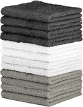 100% Cotton Washcloth Set – Soft, Absorbent Face Towels for Bathroom & Gym Use –Reusable, Durable & Machine Washable - Dark Grey, White & Light Grey, 12x12 Inches, Pack of 12