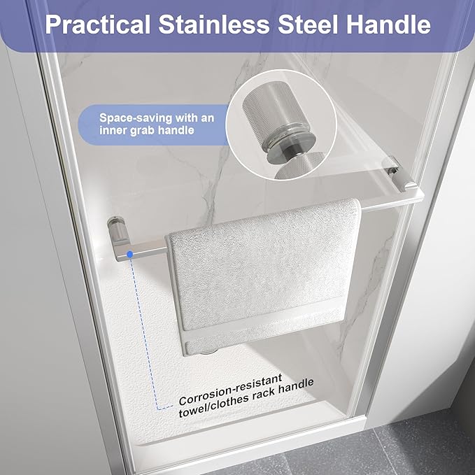 Frameless Pivot Shower Door 30"-32" W x 72" H, Swing Shower Glass Doors with Nano Explosion-Proof Film Tempered Glass 1/4"(6mm) Reversible Installtion, Brushed Nickel Finish