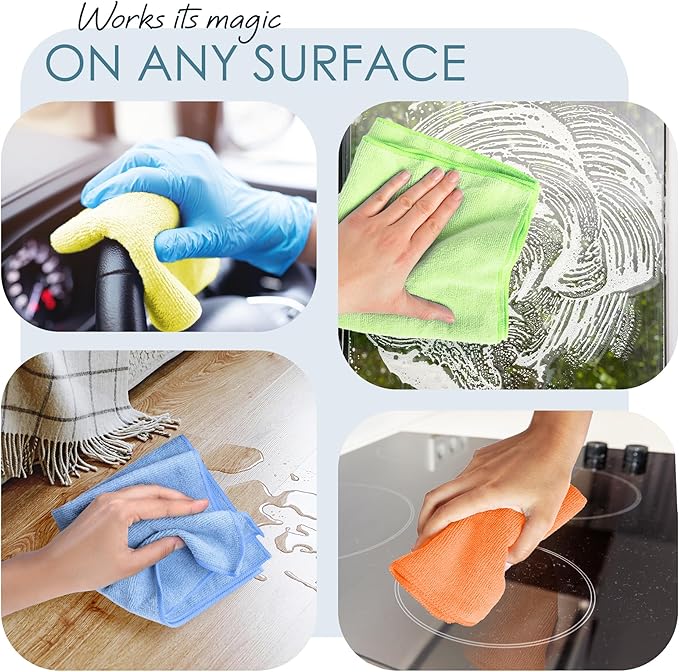 Hearth & Harbor Microfiber Cleaning Cloths, 12 Pack Pink Reusable Towels, Lint Free