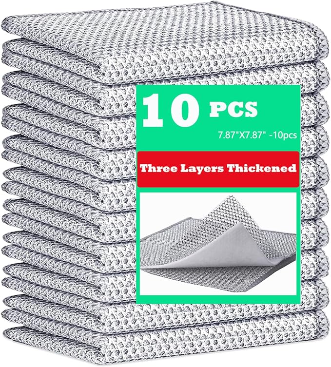 10 Pcs Upgrade 3-Layer Dish Cloth, Non-Scratch Steel, Premium Scrubbing Multipurpose Wire Dishwashing Rag for Wet and Dry, Kitchen Cleaning,Scrubs Dishes, Sinks Cleans,Home Essentials