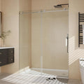 44-48" W x 76" h Frameless Sliding Shower Door – Waterproof Glass Shower Door-1/4 Tempered Clear Glass with Explosion-Proof Film, Brushed Nickel Handle & Seal Strip