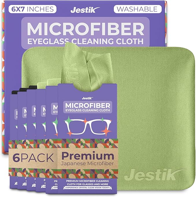 Jestik Microfiber Cleaning Cloth - Japanese Lens Wipes for Eyeglasses, Camera Lenses, Screens & More - Versatile Glasses Cleaner Cloths, Lint-Free, Washable (Black/Olive Green - Pack of 6)