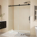 44-48" W x 76" h Frameless Sliding Shower Door – Waterproof Glass Shower Door-1/4 Tempered Clear Glass with Explosion-Proof Film, Matte Black Handle & Seal Strip