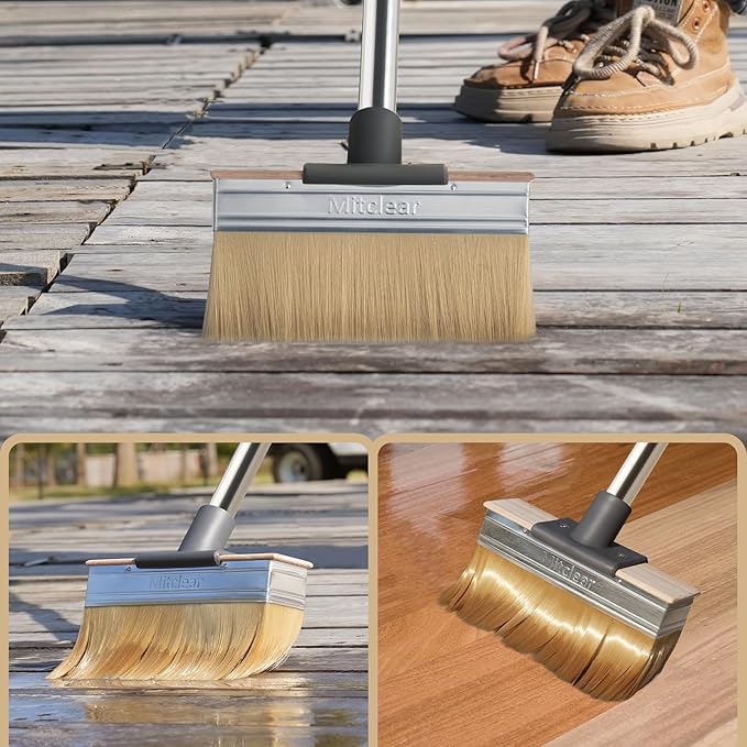 Deck Stain Brush Applicator with Long Handle(59IN), 7IN Wide Deck Paint Brushes for Applying Stains, Paints and Sealer on Outdoor Wood Deck, Fence, Patio, Wall, Furniture