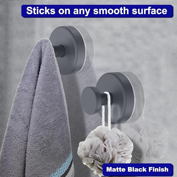 Suction Cup Hooks for Shower, Removable Towel Hooks for Bathroom Window Glass Door Wall, Bath Robe Looafh Hook for Hanging - 2 Pack, Grey1