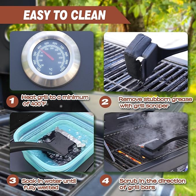 Grill Brush for Outdoor Grill, Steam Grill Cleaner Bristle Free with Scraper, Replaceable Cleaning Head & Heat-Resistant Handle, Grilling Gifts for Dad, Men - Black