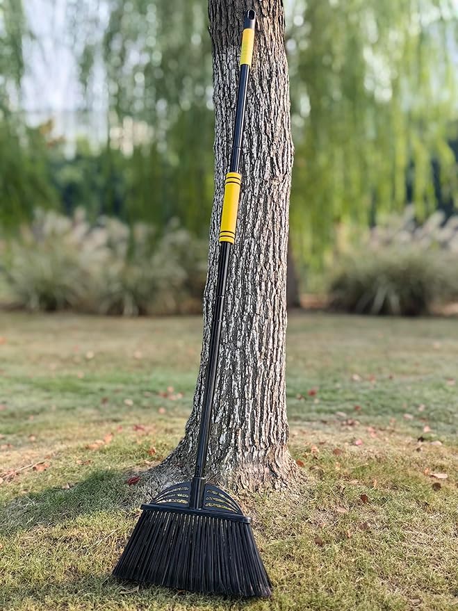 Four-Section Rod Long-Handled Broom,Heavy-Duty Broom, Angle Broom for Outdoor/Indoor（Black+Yellow）