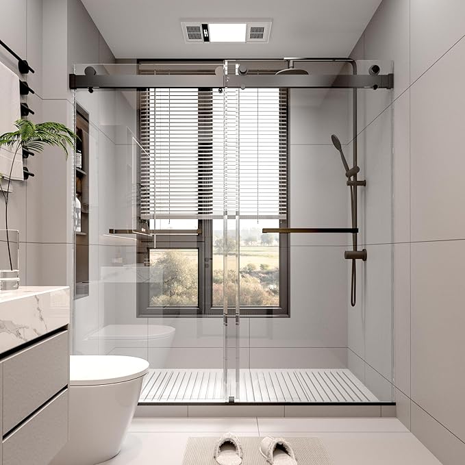 68-72" W x 76" H Frameless Double Sliding Shower Door w/Soft-Close, Bathroom Glass Doors with 3/8" (10mm) SGCC Tempered Glass & Stainless Steel Handle, Reversible Installation, Matte Black