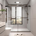 68-72" W x 76" H Frameless Double Sliding Shower Door w/Soft-Close, Bathroom Glass Doors with 3/8" (10mm) SGCC Tempered Glass & Stainless Steel Handle, Reversible Installation, Matte Black