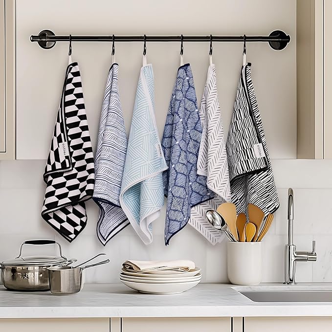 RECYCO Waffle Kitchen Towel Set of 2 - Quick Dry Microfiber Sustainable Dish Towels - Ultra Absorbent Reusable Cleaning Tea Towels - Lightweight Hand Towels,16”x 28”, Indigo Harmony