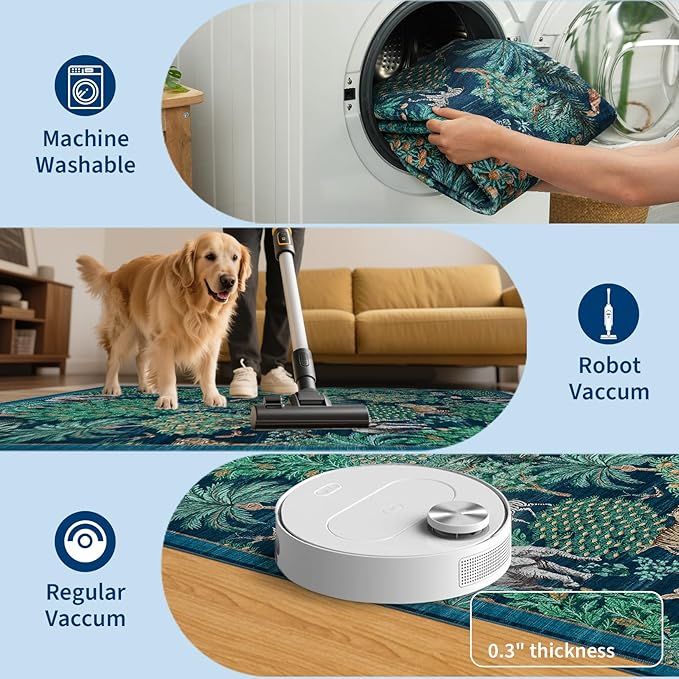GarveeHome Jungle Rug 2.5x8 Kitchen Runner Rug Non Slip Washable Runners for Hallways, Animal Print Runner Rugs with Rubber Backing Soft Low-Pile Forest Long Carpet for Bedroom Entryway Laundry, Blue