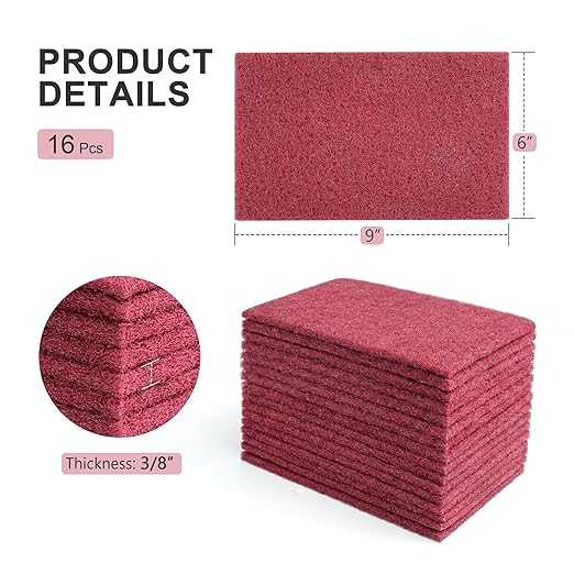 6" x 9" Scuff Pad Maroon 16 Pack - Scuffing, Scouring, Sanding, Paint Primer Prep Adhesion Scratch - Surface Preparation Automotive Car Auto Body Woodworking 7447