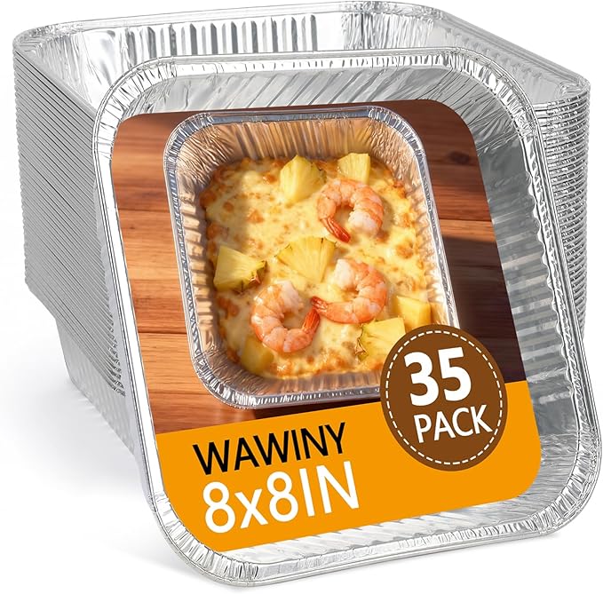 8x8 Thickened Aluminum Foil Pans, 35Pack Disposable Aluminum Pans for Roasting, Baking, Cooking, Food Prep, Chafing, Steam Table, Oven, Cake, and Party Catering.
