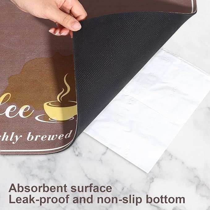 Absorbent Coffee Mat, Fashion Dish Drying Mat for Kitchen Counter Coffee Bar Accessories Espresso Machine Dish Rack 17" x 32" Brown