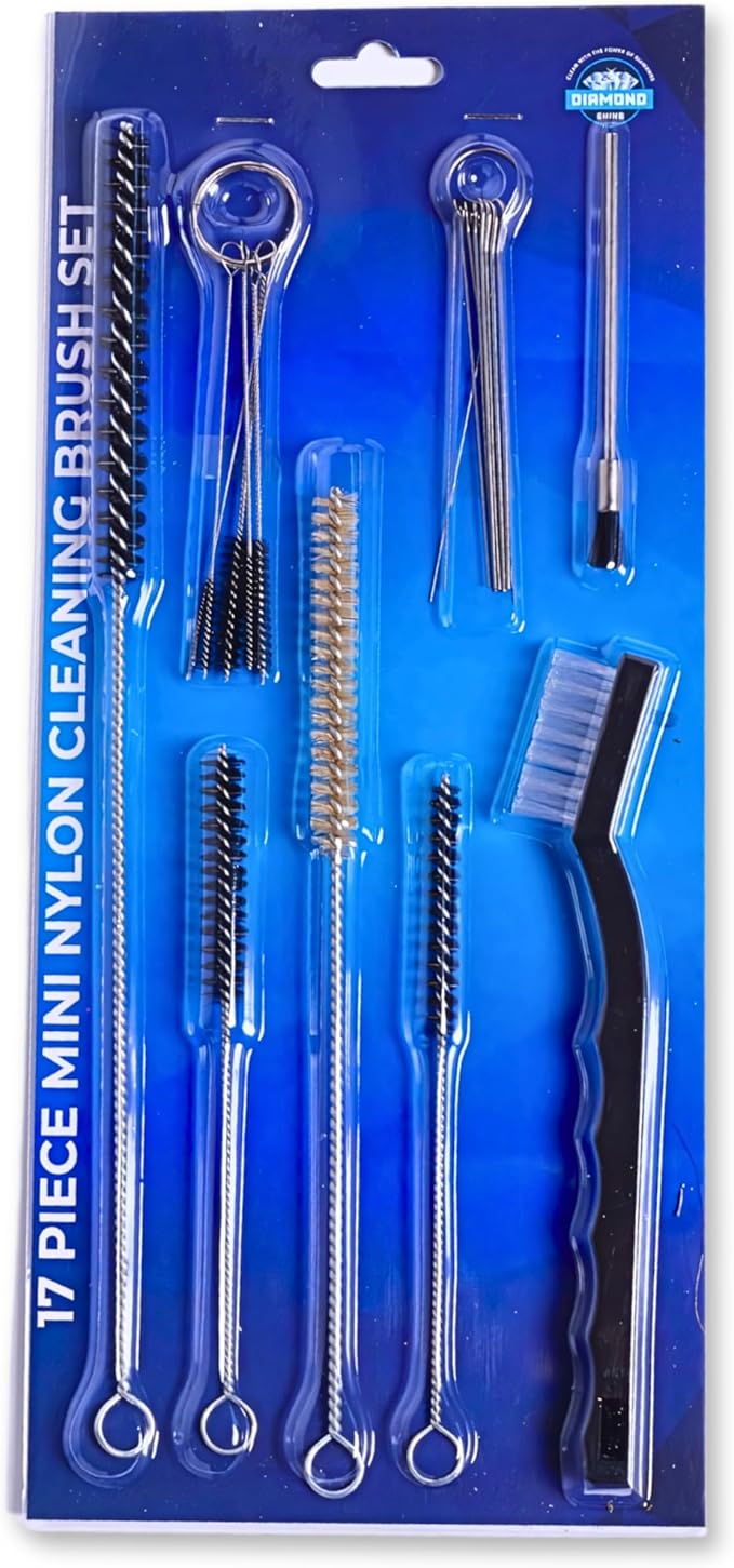 17 Piece Nylon Mini Cleaning Brush Set - Metal Straws, Airbrush, Spray Gun, Humming Bird Feeders, Coffee Machine, Tubing, Pipe