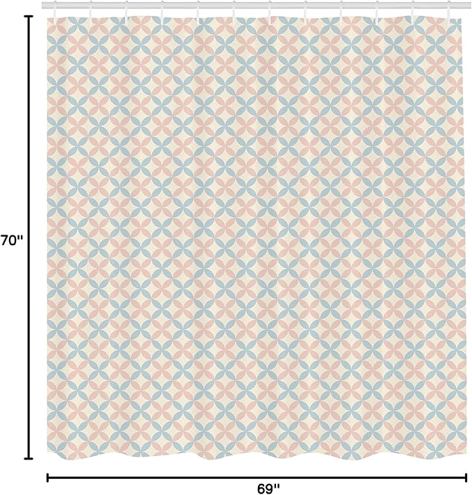 Ambesonne Shabby Flora Shower Curtain, Floral Motif Pastel Colors Flower Petals Pattern Geometric Ornate, Cloth Fabric Bathroom Decor Set with Hooks, 69" W x 70" L, Cream Salmon Pale Blue