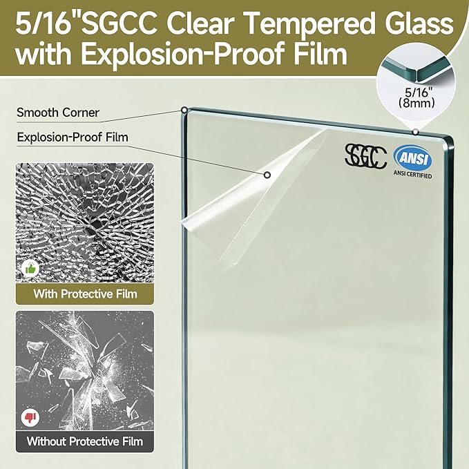 56-60" W x 60" H Frameless Bathtub Shower Door, Sliding Tub Shower Glass Door, 5/16" (8mm) SGCC Tempered Glass Shower Doors with Nano-Coating and Explosion-Proof Film, Easy to Clean, Matte Black