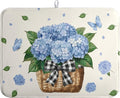 Spring Hydrangea Dish Drying Mats Spring Summer Floral Dish Mat Blue Flowers Butterfly Drying Matt Dishes Dryer Pad for Kitchen Counter Absorbent Microfiber Washable Foldable Reusable 18x24 in