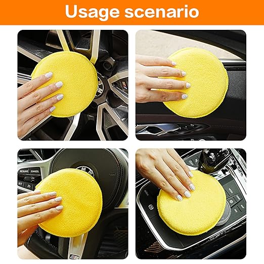 Microfiber Wax Applicator Pads, Car Wax Applicator, Buffing & Detail Polishing Foam Pads for Car Cleaning and Fine Polishing (5" Diameter, 6 Pack) - Yellow