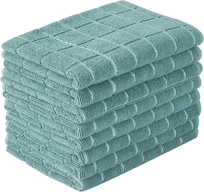 Microfiber Dish Towels - Soft, Super Absorbent and Lint Free Kitchen Towels - 8 Pack (Lattice Designed Lake Blue Colors) - 26 x 18 Inch