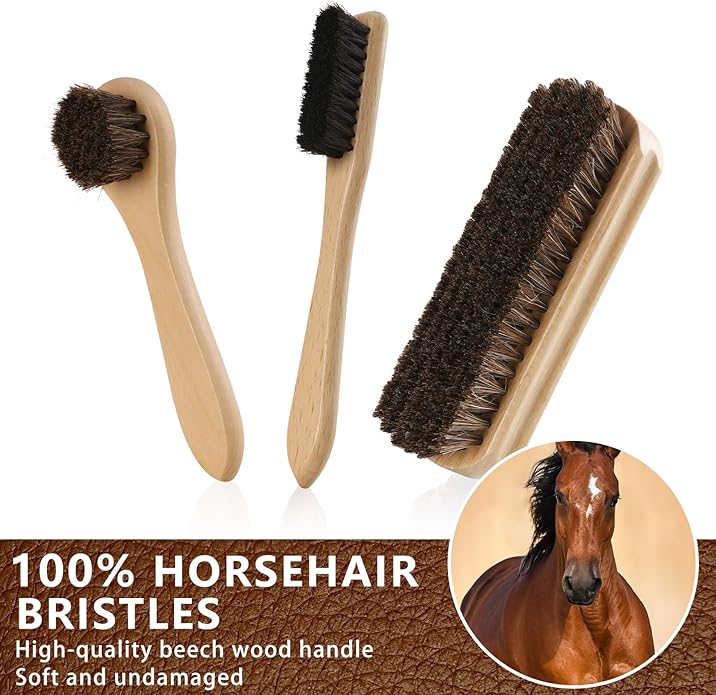 10 PCS Leather Care Kit - Horsehair Brushes,Saddle Soap,Waterproofing Wax,Mink Oil Conditioner,Polishing Cloth,Microfiber cloth,Boot Shoe Shine Cleaning Kit Gift for Men Cowboy Husband Dad ﻿