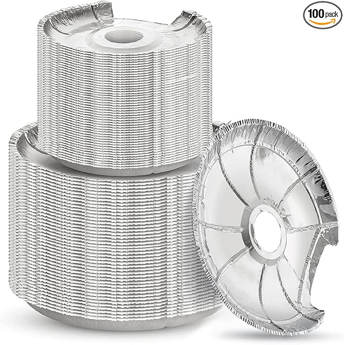 Heavy-Duty Aluminum Electric Stove Burner Covers (100 Pack) - Disposable Round Foil Liners (6 & 8 Inch), Non-Stick Drip Pan Protectors, Stove Top Covers, Great Kitchen Accessory for Easy Cleanup