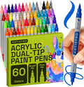 ARTISTRO 60 Acrylic Paint Markers - Paint Pens for Drawing, Brush + Fine Tips - For Fabric, Rock, Glass, Wood, DIY, Eggs - Art & Craft Supplies for Adults, Teens, Kids - Easter Basket Stuffers