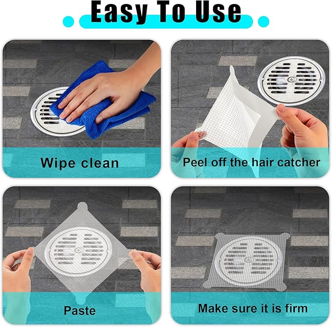Chengu 50 Pcs 5.7 Inch Disposable Hair Catcher Shower Drain Stickers Square Mesh Shower Drain Catcher Cover Stickers Bathtub Stopper Decals with 5 mm Holes for Bathroom Kitchen Sink Filter Accessories