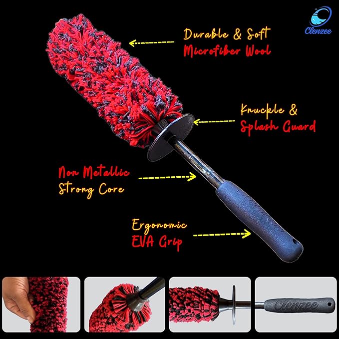 Large Microfiber Wheel Brush for SUVs, RVs & Trucks | Soft Non-Metallic Rim Cleaner Brush with Premium Microfiber Wool | Non-Metallic Wheel Cleaner Brush for Large Size Rim