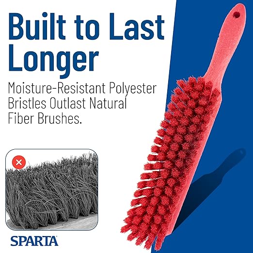 SPARTA Handheld Soft Counter Brush 8 Inch Bristle Span, Multi-Use Dust Brush with 5 Inch Handle for Tables, Countertops, and Delicate Surfaces, Polyester, Red, (Pack of 6)