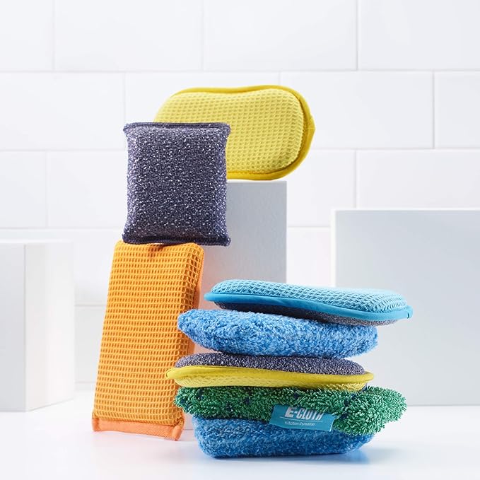 E-Cloth Kitchen Dynamo, Premium Microfiber Non-Scratch Kitchen Dish Scrubber Sponge, Ideal for Dish, Sink and Countertop Cleaning, 100 Wash Guarantee, Blue, 1 Pack