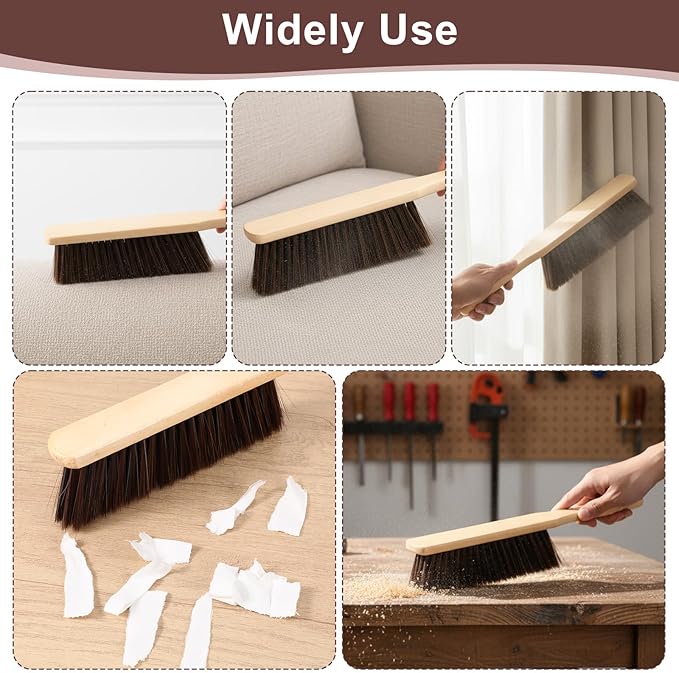 8 Psc Wooden Dust Brush Bulk Hand Broom Brush Long Handle Soft Bristle Broom for Cleaning Car Bed Sofa Fireplace Couch Clothes (Brown)