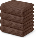Kitinjoy 100% Cotton Waffle Weave Kitchen Hand Towels (13 X 28 Inches, Coffee), 4-Pack Super Soft and Absorbent Dish Towel for Drying Dishes
