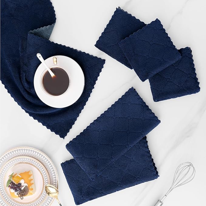 Mordimy 24 Pack Kitchen Cloths Dish Towels (10" x 10", Dark Grey & Navy Blue), Super Soft and Absorbent Dish Cloths, Coral Velvet Microfiber Cleaning Cloth, Nonstick Oil Fast Dry Dishcloths