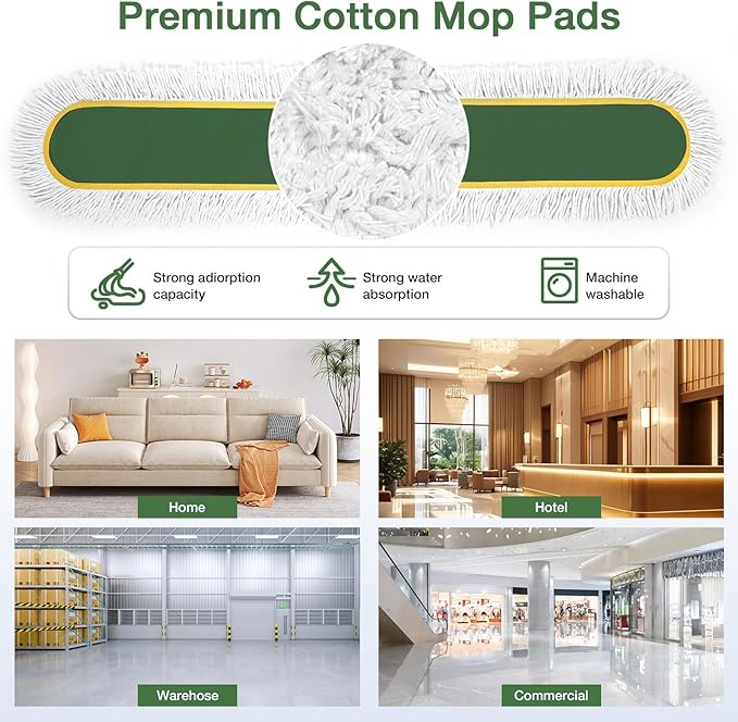 48" Commercial Industrial Dust Mop, CLDREAM Heavy Duty Floor Sweeper for Floor Cleaning with Replacement Mops Pads, Large Wet Dry Mop for Office Garage Hardwood Warehouse Factory Mall