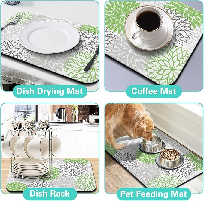 Dish Drying Mat for Kitchen Counter Matt, 2PCS 19"x12" Dish Drainer Mat & 24"x5.5" Sink Splash Guard, Super Absorbent Non-slip Rubber Backed
