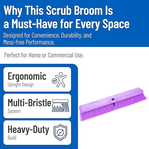 SPARTA 41890EC68 Omni Sweep Plastic Push Broom Head, Heavy Duty, Industrial Broom With Color Code System For Outdoor, Indoor, Garage, Concrete, Patio, Kitchen, Bathroom, 18 Inches, Purple