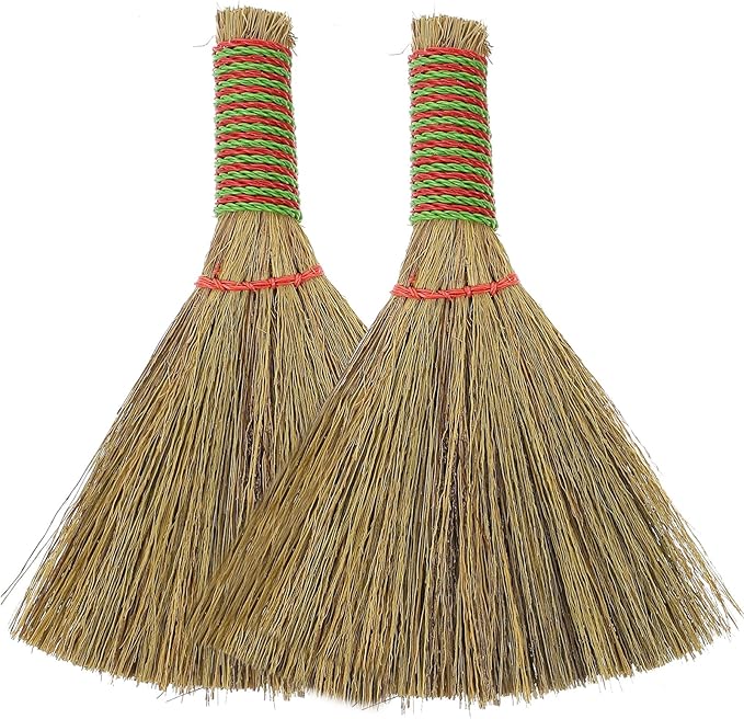 Small Hand Broom 5.5 Inch Straw Bristle Desktop Duster Lightweight Natural Mini Whisk Broom for Table and Furniture Cleaning Portable Household Sweeper