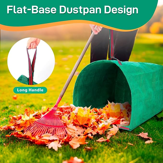 2 Pack 53 Gallon Reusable Yard Waste Bags, Dustpan-Type Leaf Collector Bag, Collapsible Heavy Duty Leaf Bags, Standable Garden Waste Bags for Collecting Leaves, Lawn Grass, Clippings and Branches