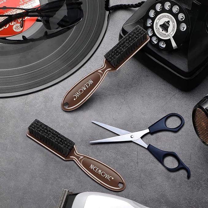 NICEMOVIC Barber Accessories: 10-Piece Mini Brush Set for Blade Trimmer Cleaning, Hair Styling, and Manicure (Brown)