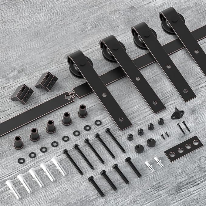 ORB Oil Rubbed Bronze Sliding Barn Door Hardware Kit with 13FT Track/Rail Double Door Brushed Antique Bronze