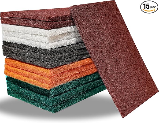 15 Pack 6 x 9 Inch Hand Pads Coarse Medium Fine Superfine 5 Different Specifications Assortment General Purpose Scouring Pad Ideal for Garden Tools and Grills,Automotive Body Tools