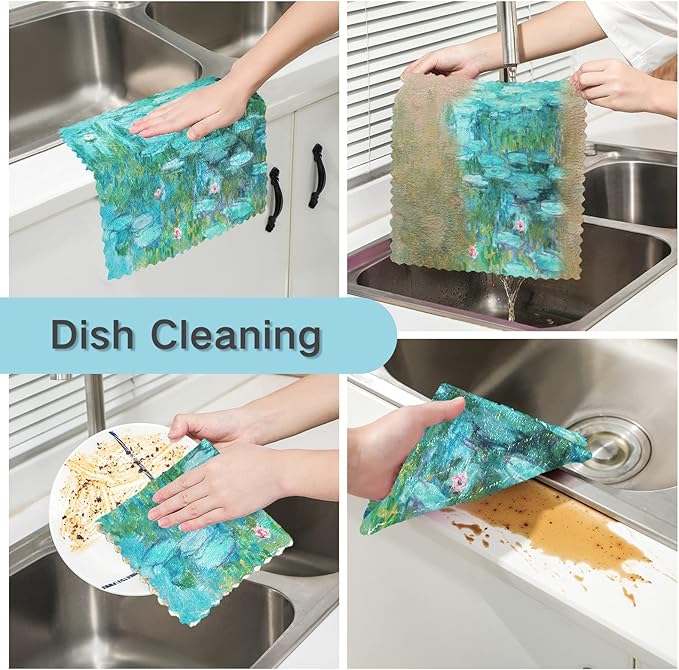 ALAZA Dish Towels Monet Painting Dish Cloths Super Absorbent Kitchen Towels Lint Free Bar Tea Soft Towel Kitchen Accessories Set of 6, 11"x11"