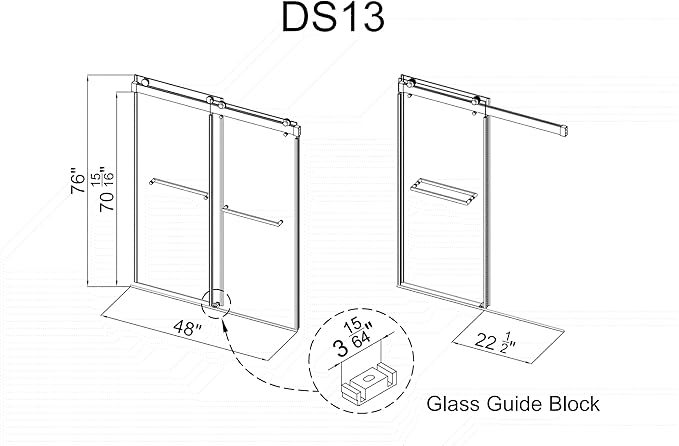 Frameless Soft Close Shower Door, 46"-48 "W, 76 "H, 3/8" (10mm) Clear Tempered Glass, Double Sliding Doors, Chrome Finish.