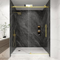 KPUY Frameless Shower Door, 61-66" W x 76" H Sliding Glass Shower Door, 1/4" (6mm) Thick Tempered Clear Glass with Explosion-Proof Film Nano Coating, Stainless Steel Hardware, Brushed Gold