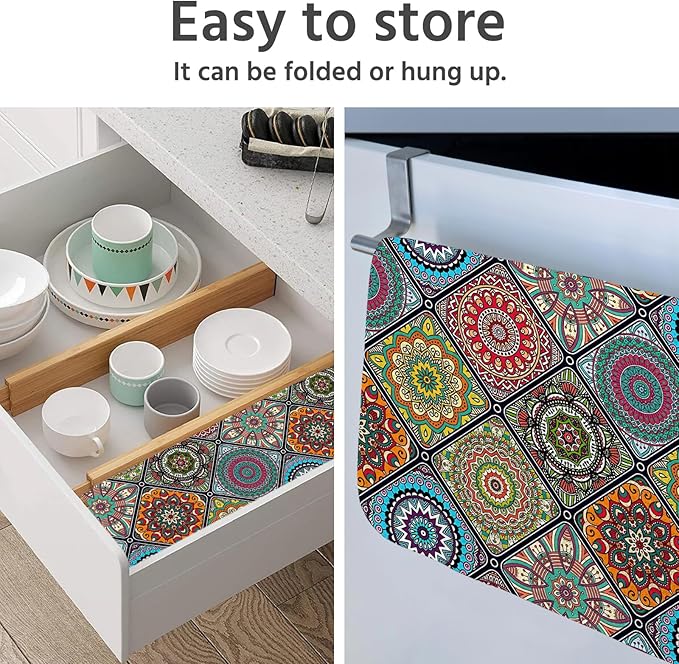 Dish Drying Mat for Kitchen Counter 18x24 Inch, Super Absorbent Dish Drainer Mat, Decorative Microfiber Dishes Drying Pad-Large(Plaid Boho)