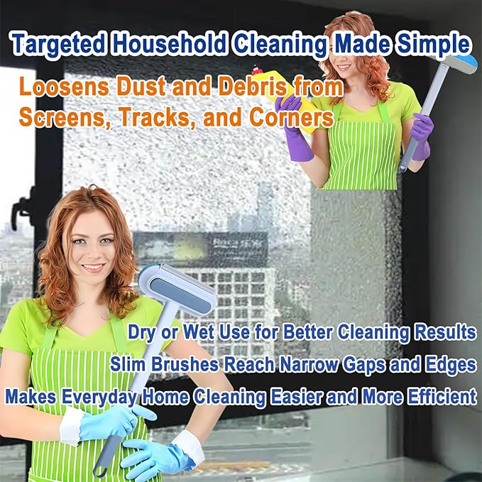 6-in-1 Window Track & Screen Cleaning Kit – Detachable Brushes, Squeegee, Microfiber Cloth & Spray Bottle for Home Window Cleaning