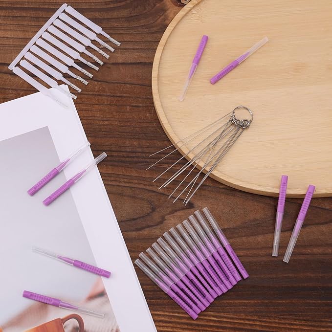 40pcs Shower Head Cleaner Tools, 2 Designs Shower Head Cleaning Brushes Multi-Size Showerhead Cleaner Picks Anti-Clogging Cleaning Brush for Bathroom Small Hole Gap Nozzles (Purple)